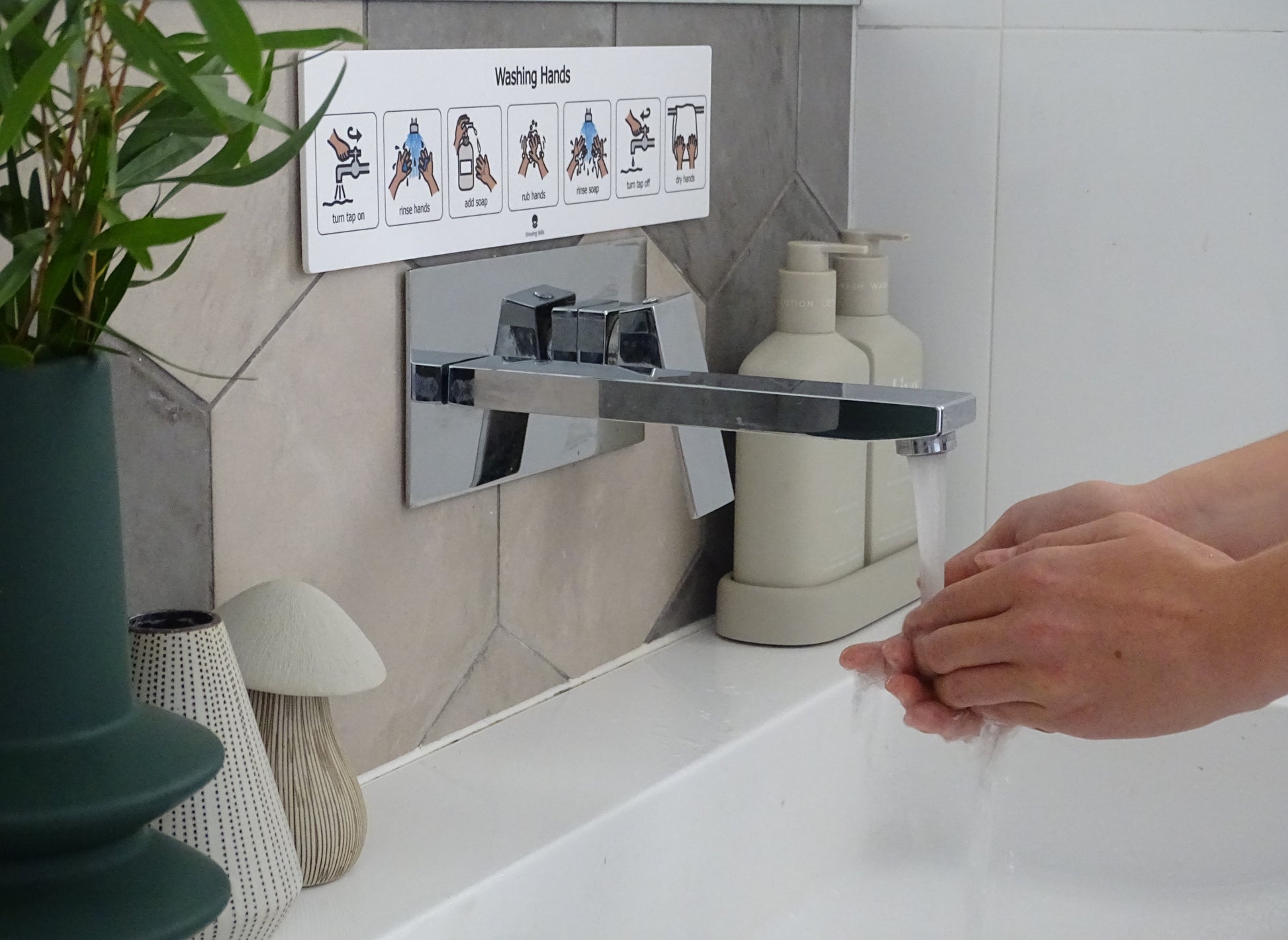 Washing hands Visual Aid, Visual aid for bathrooms, how to properly clean hands, visual aid for bathroom for families
