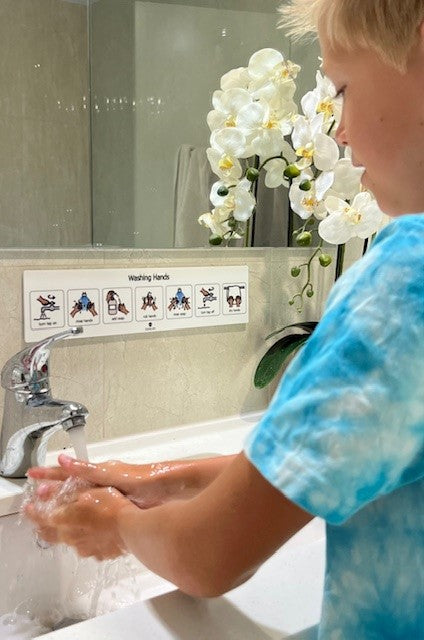 Washing hands Visual Aid, Visual aid for bathrooms, how to properly clean hands, visual aid for bathroom for families